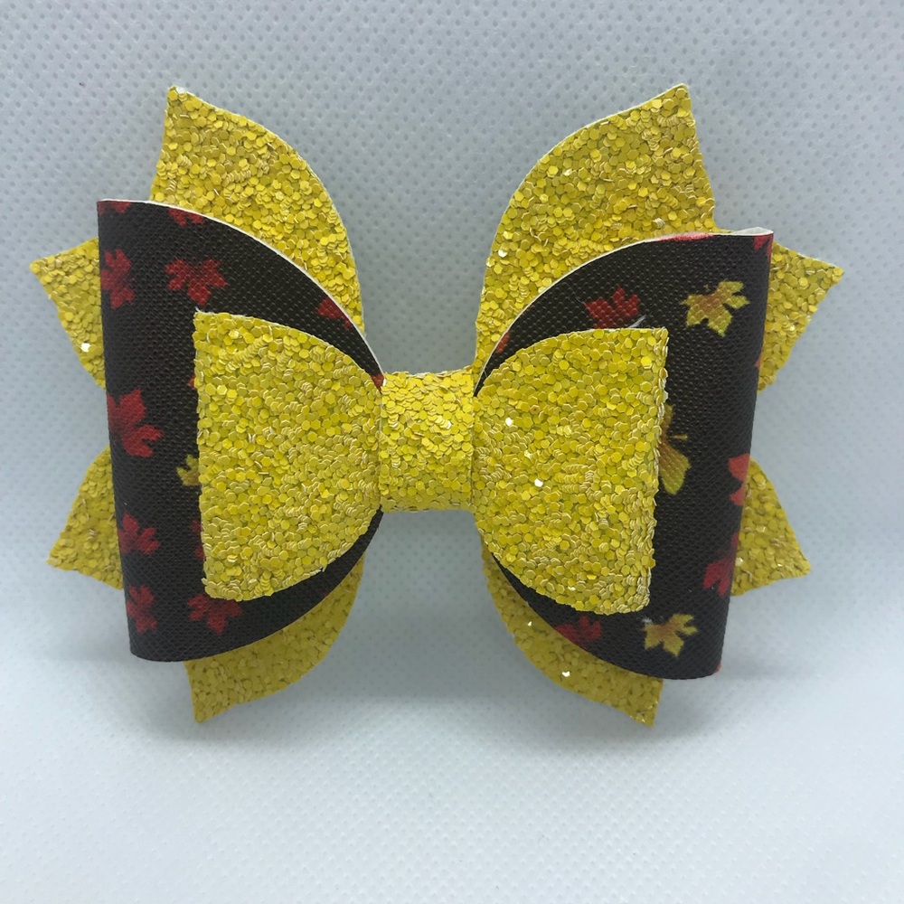 3.5” fall leaf leaves glitter Autumn hair clip bow